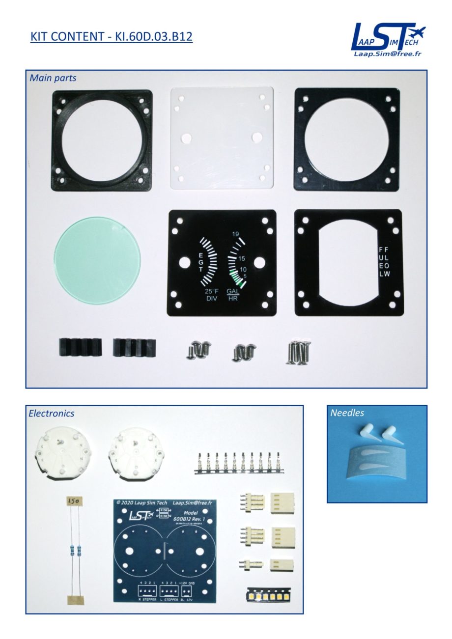 60mm Cessna style EGT / FF gauge kit