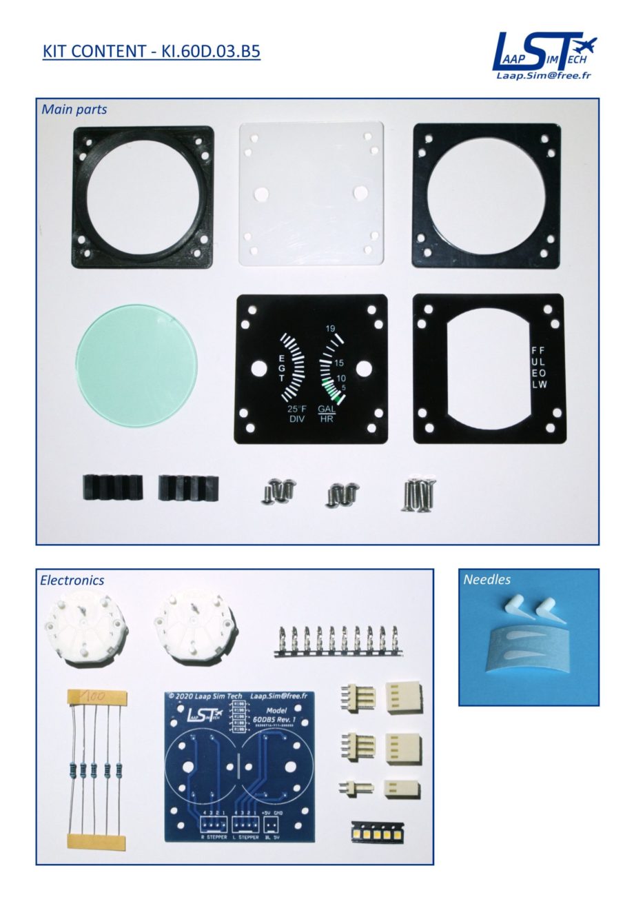 60mm Cessna style EGT / FF gauge kit