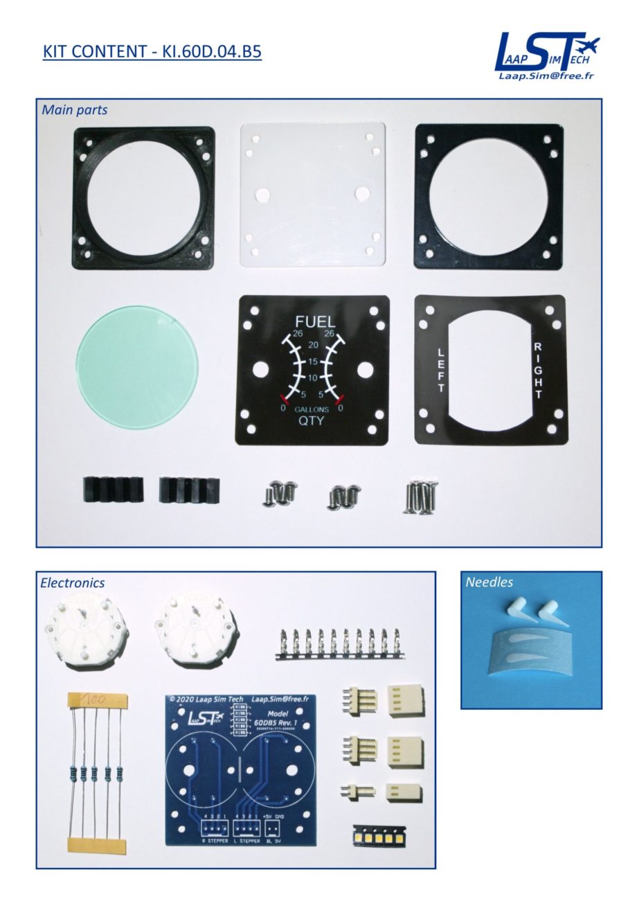 60mm Cessna style Fuel L / R gauge kit (Max 26 Gal)