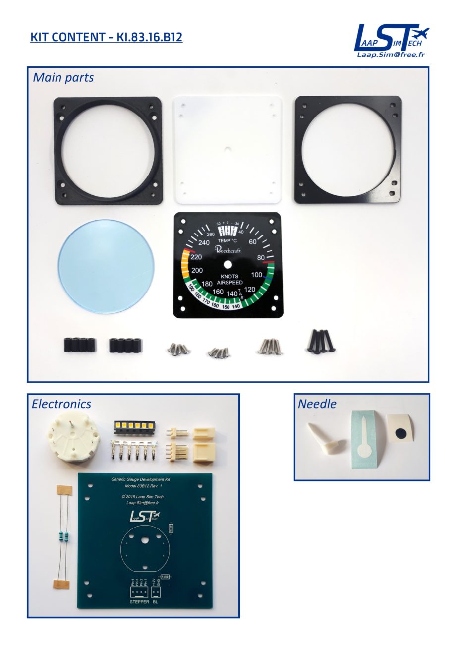 83mm Beechcraft style IAS gauge kit (VNE 226kts + fake TAS)