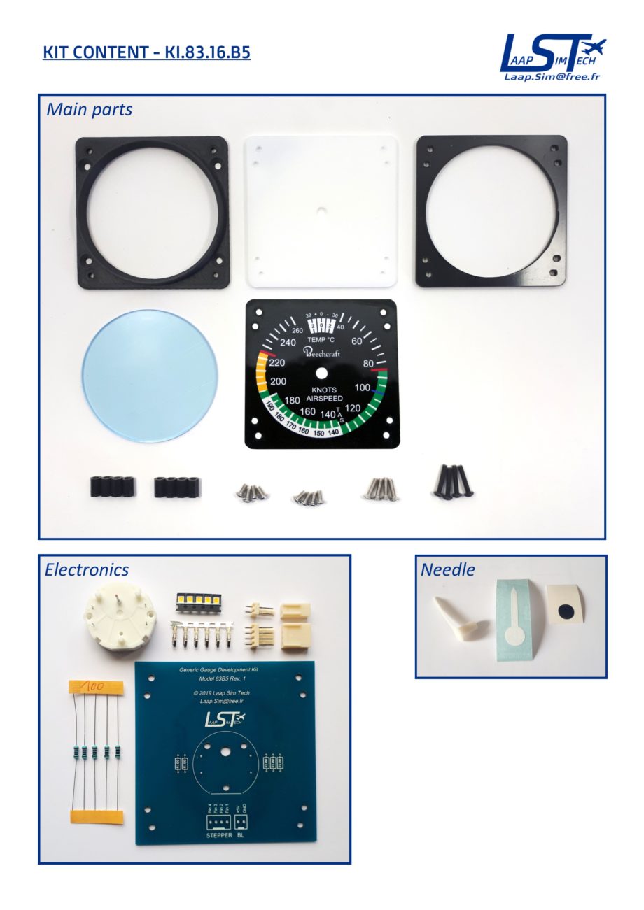 83mm Beechcraft style IAS gauge kit (VNE 226kts + fake TAS)